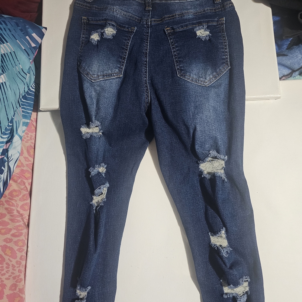 SHEIN Ripped Dark Blue Skinny Jeans - Picture 4 of 5